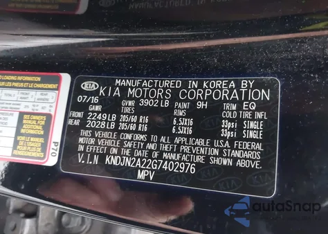 2016 Kia Soul z USA, uszkodzony, nr VIN KNDJN2A22G7402976